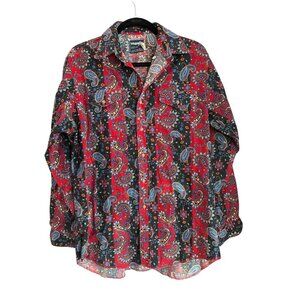 Wrangler Made in USA 16.5 35 Red Paisley Cowboy Cut X-Long Tails Button Shirt